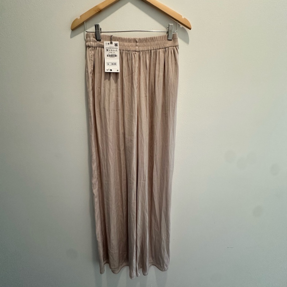 Zara Light Beige Elastic Waist Pants
